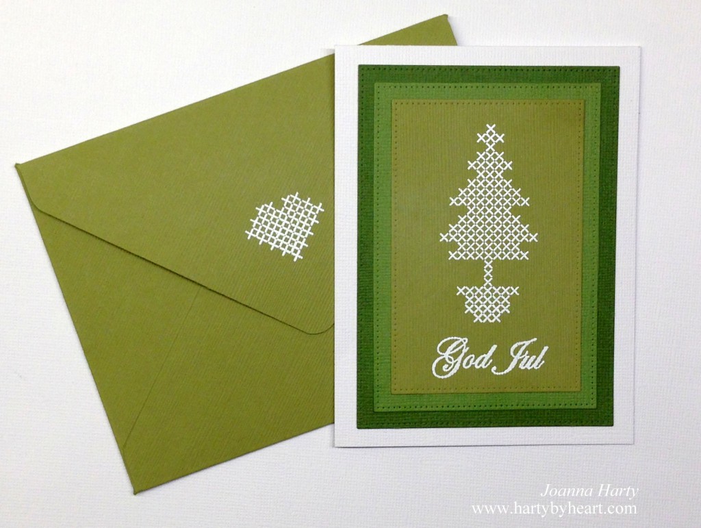 Christmas card with white embossed tree, www.hartybyheart.com