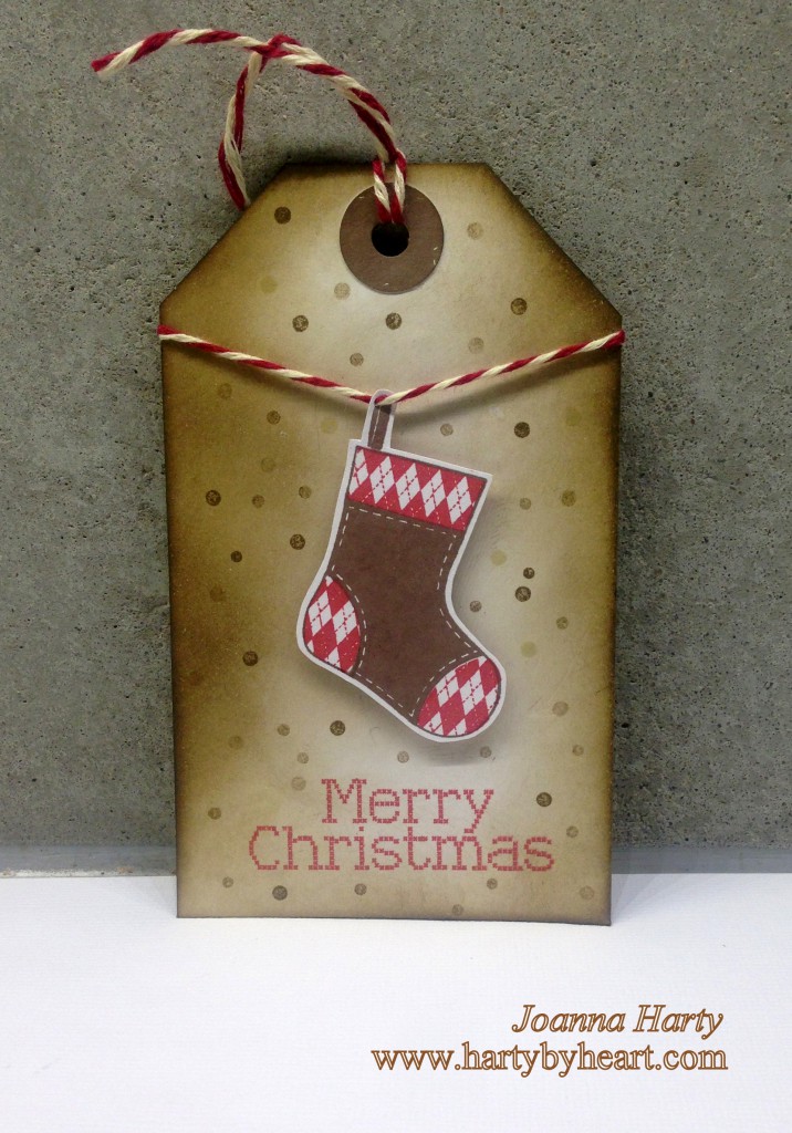 Christmas tag, stamps Clearly Besotted, In stiches Christmas. www.hartybyheart.com