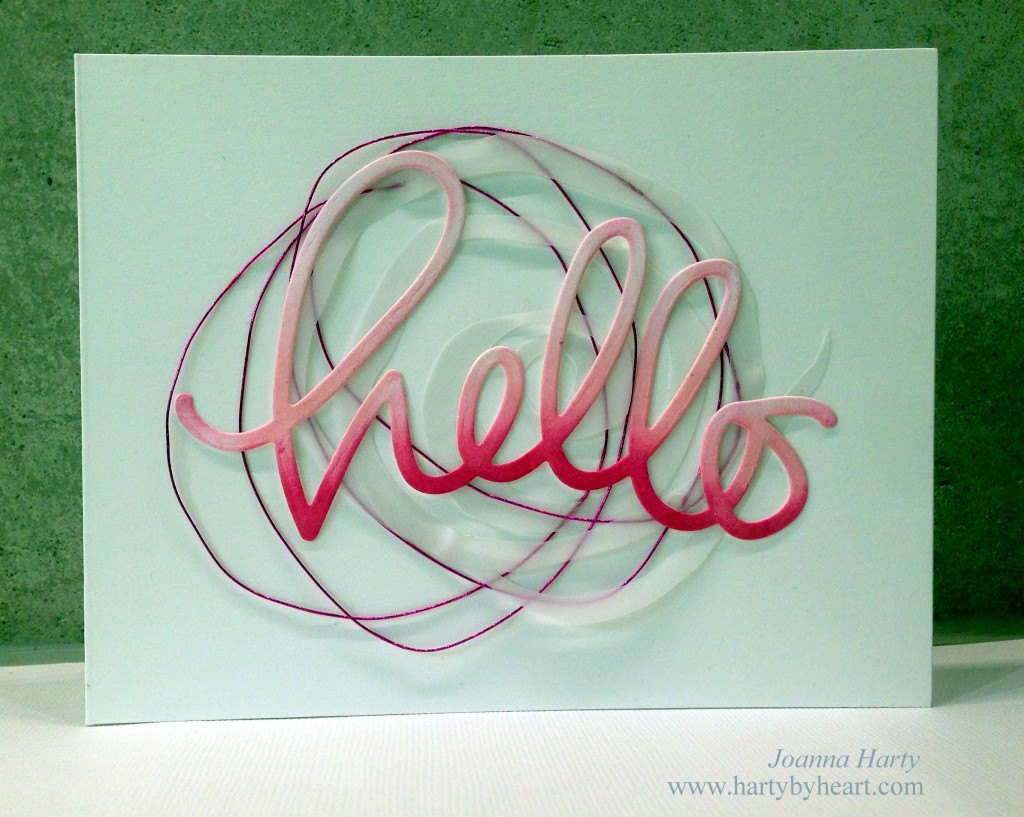 Hello die from Simon Says Stamp with vellum and metallic wire on the back. www.hartybyheart.com