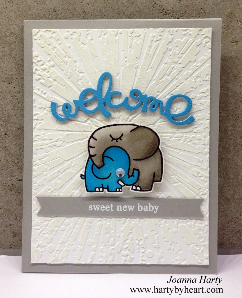 Baby card created by Joanna Harty with Paper Smooches die and stamp, stencil from Memory Box